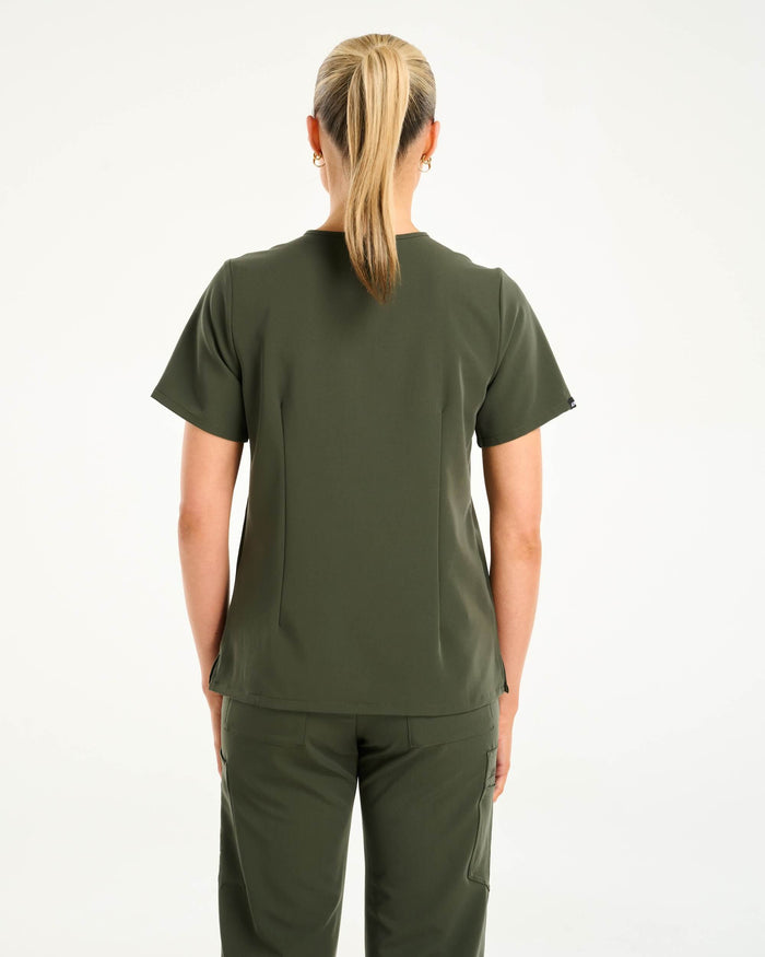 Essential One Pocket V Neck Scrub Top - Khaki Green