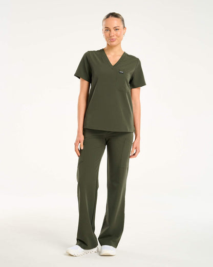 Essential One Pocket V Neck Scrub Top - Khaki Green