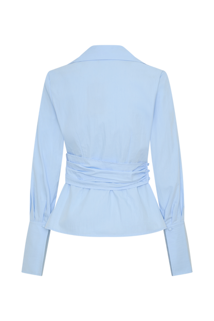 Eugenia Wrap Cotton Shirt - Blue