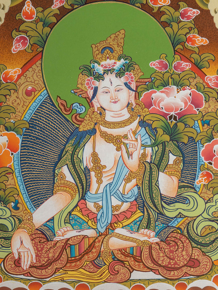 White Tara Thangka Painting - Handpainted Thangka Art