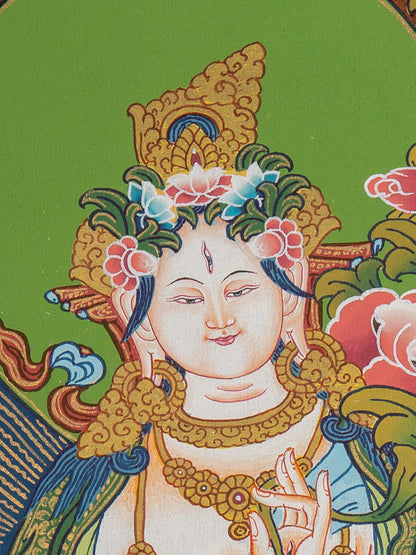 White Tara Thangka Painting - Handpainted Thangka Art