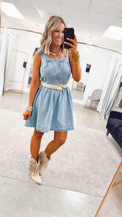 - FINAL SALE- Hadley Tie-Shoulder Denim Dress