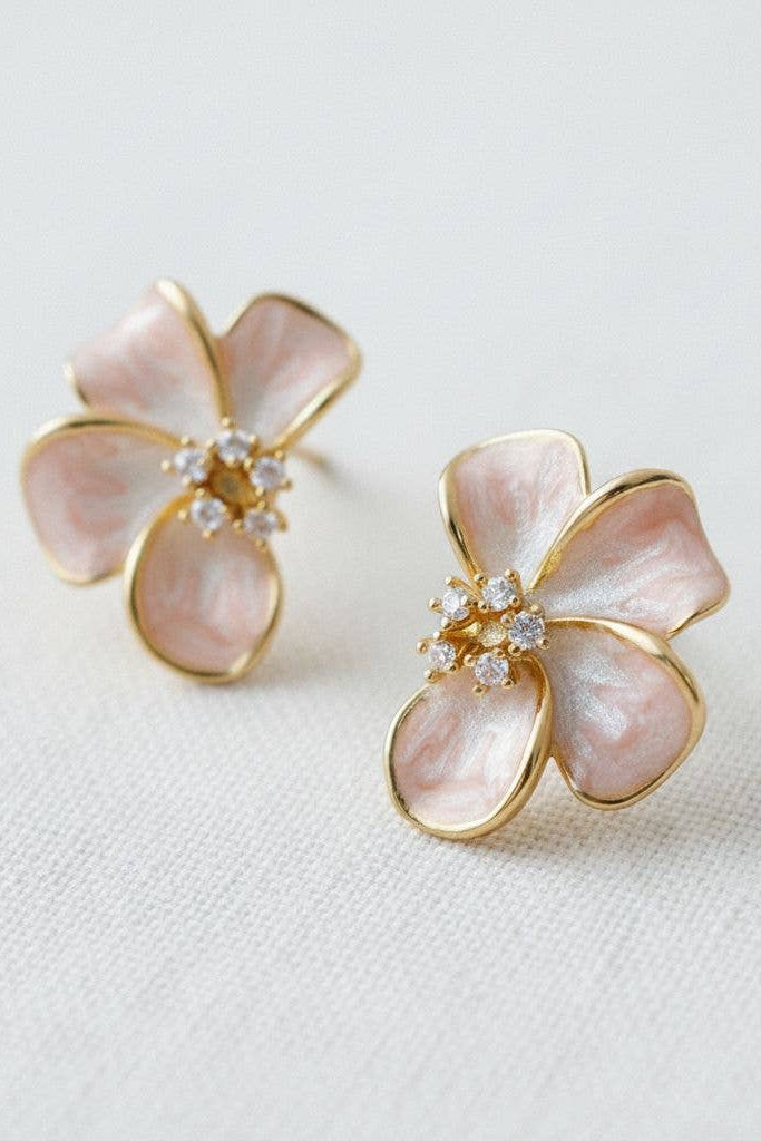 Floral Enamel Drop Earrings with Sparkling Accents - B Social Boutique
