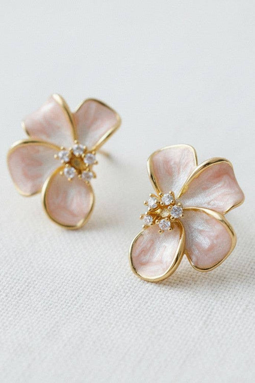 Floral Enamel Drop Earrings with Sparkling Accents - B Social Boutique