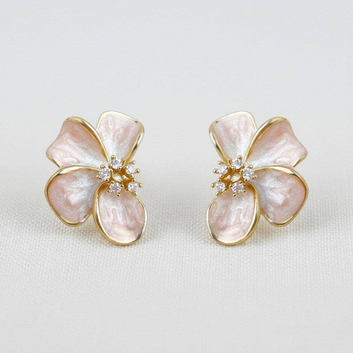 Floral Enamel Drop Earrings with Sparkling Accents - B Social Boutique