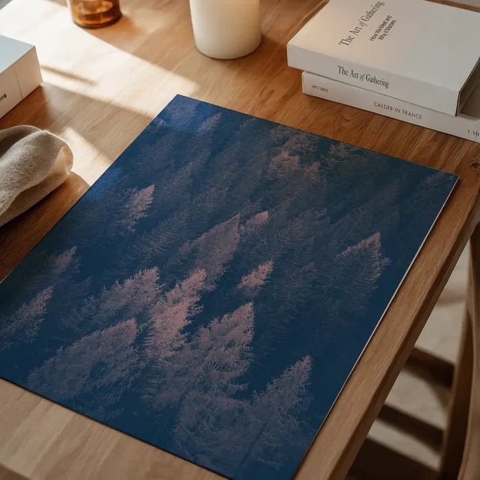 Forest Pink and Blue Print: Graphic poster of a mesmerizing forest scene with blue and pink color shift.