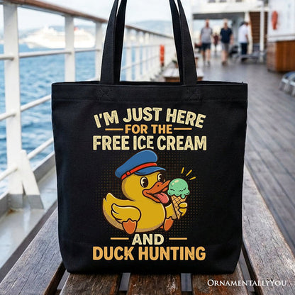 Funny Resin Duck Cruise Tote Bag, Ice Cream And Duck Hunter Vacation Gift Shopper Tote Bag OrnamentallyYou Black
