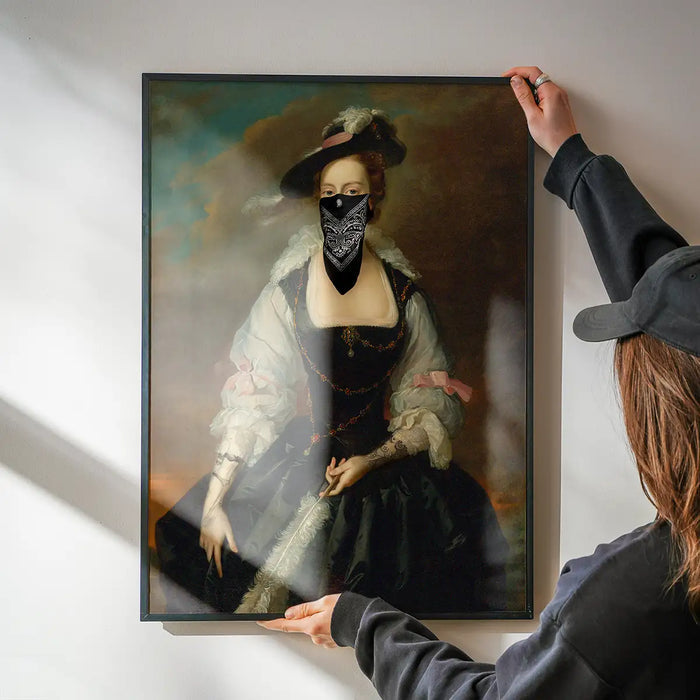 Framed "Gang Portrait Female Print" poster with a vintage woman wearing a black bandana.