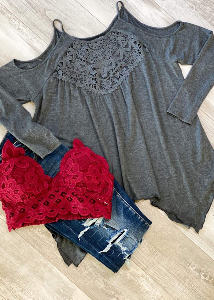 Gray Cold Shoulder Top - Lasting Impressions CT