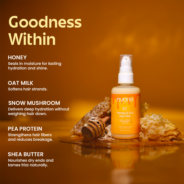 Honey & Oat 3in1 Hair Milk | Leave-in conditioner + Heat Protectant + Anti-Frizz | Suitable for All Hair Types | 100ml