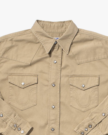 Japanese Repro, Stormy Blue, Western Tan Canvas Long Sleeve Shirt - L