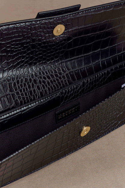 Jessica Faux Leather Crocodile Clutch - Black