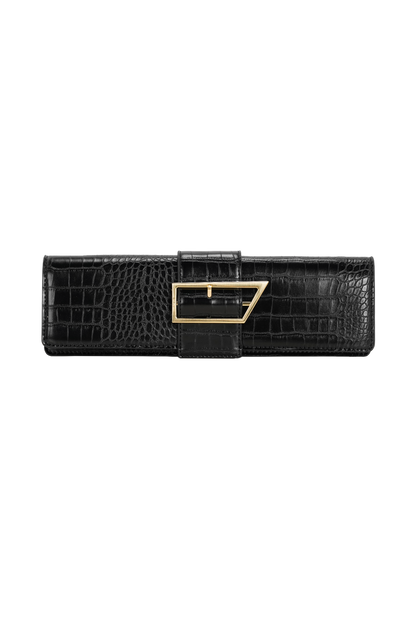 Jessica Faux Leather Crocodile Clutch - Black