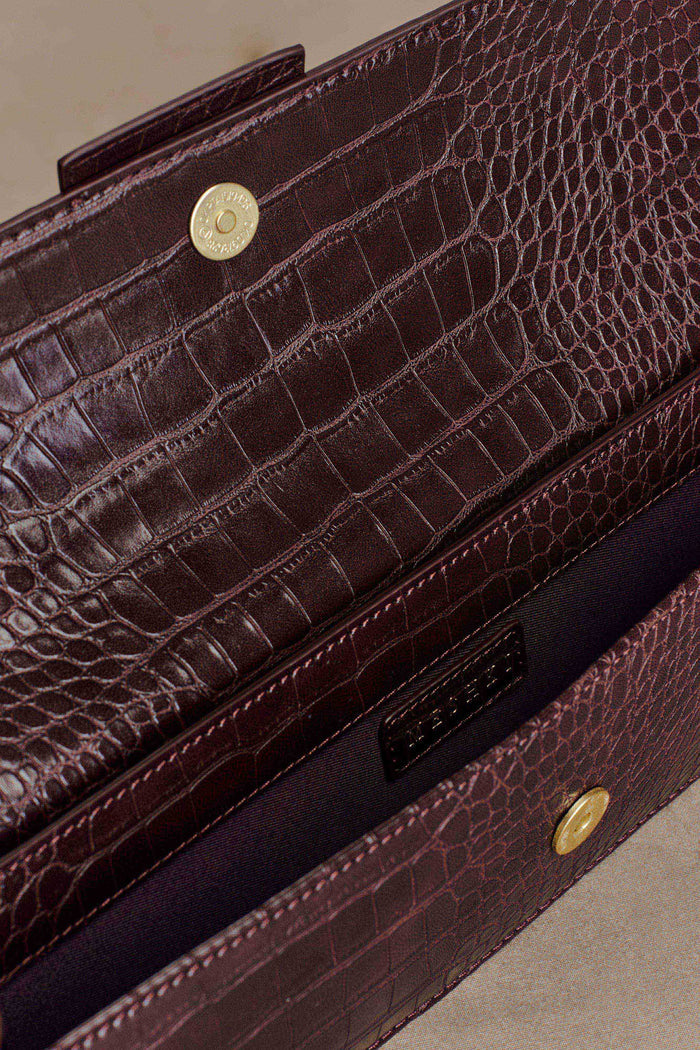 Jessica Faux Leather Crocodile Clutch - Burgundy