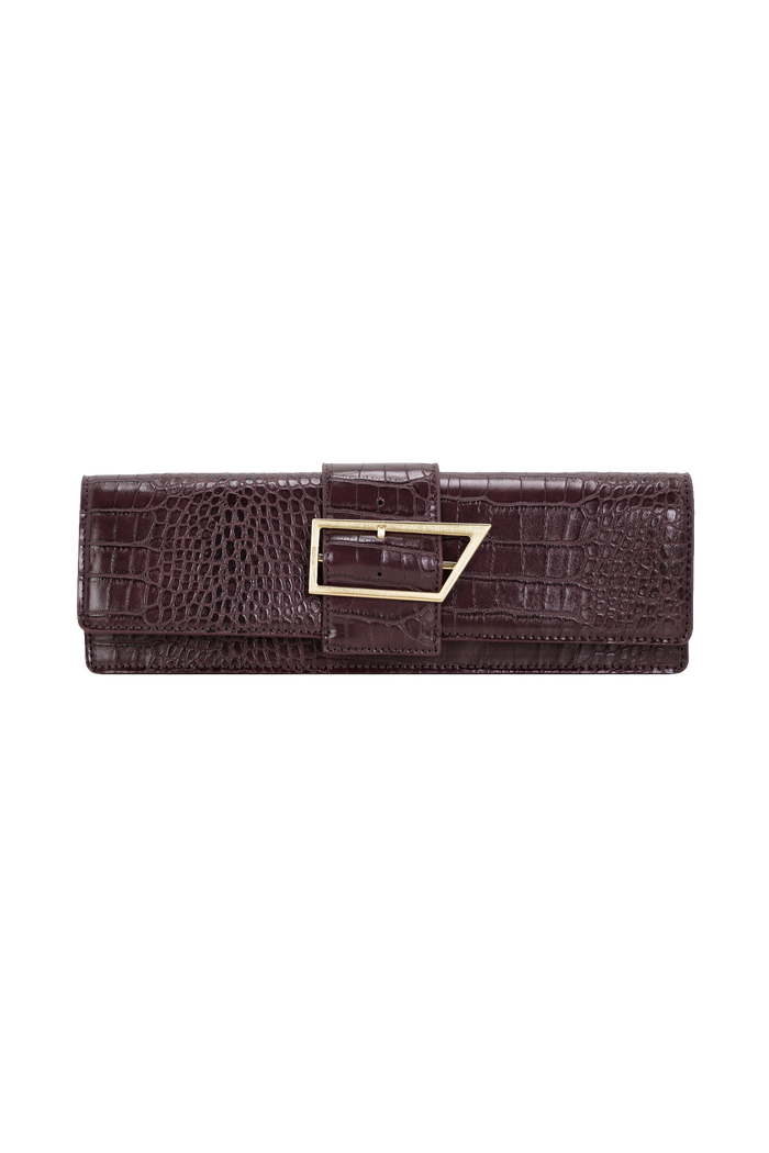 Jessica Faux Leather Crocodile Clutch - Burgundy