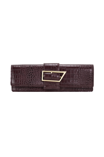 Jessica Faux Leather Crocodile Clutch - Burgundy