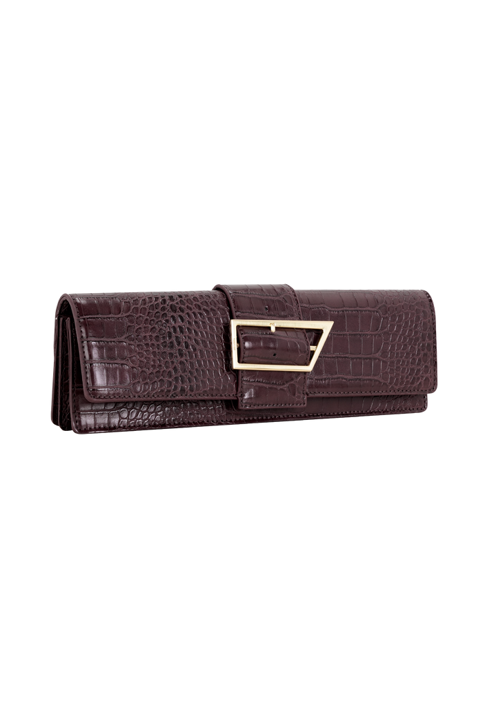 Jessica Faux Leather Crocodile Clutch - Burgundy