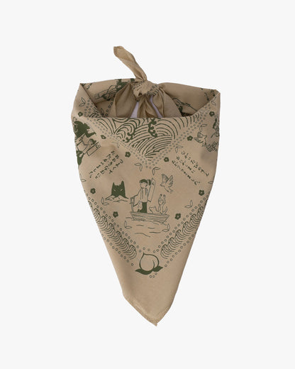 Kiriko Original Screen Printed, Custom-Dyed Bandana, Momotaro - Cream