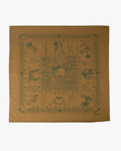 Kiriko Original Screen Printed, Custom-Dyed Bandana, Momotaro - Faded Gold