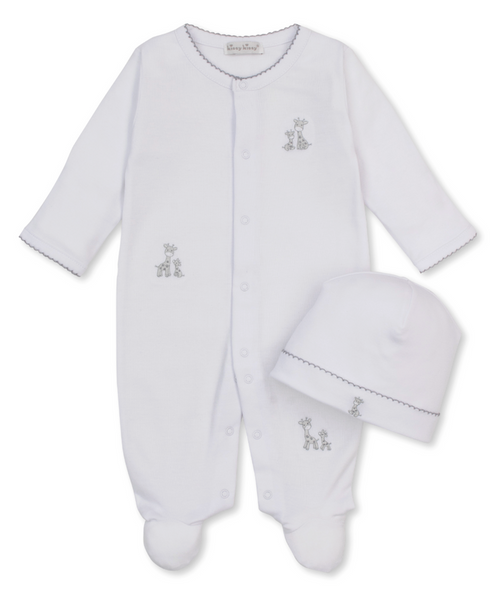 Kissy Kissy Snap Footie/Hat Set in Silver Just Giraffes