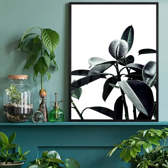 Leaves Print: Green botanical art print on thick paper, framed, with subtle Scandi feel.