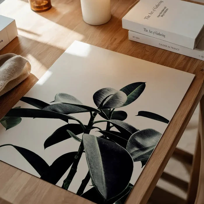 Leaves Print: Subtle green natural plant graphic on thick archival art paper, Scandi style.