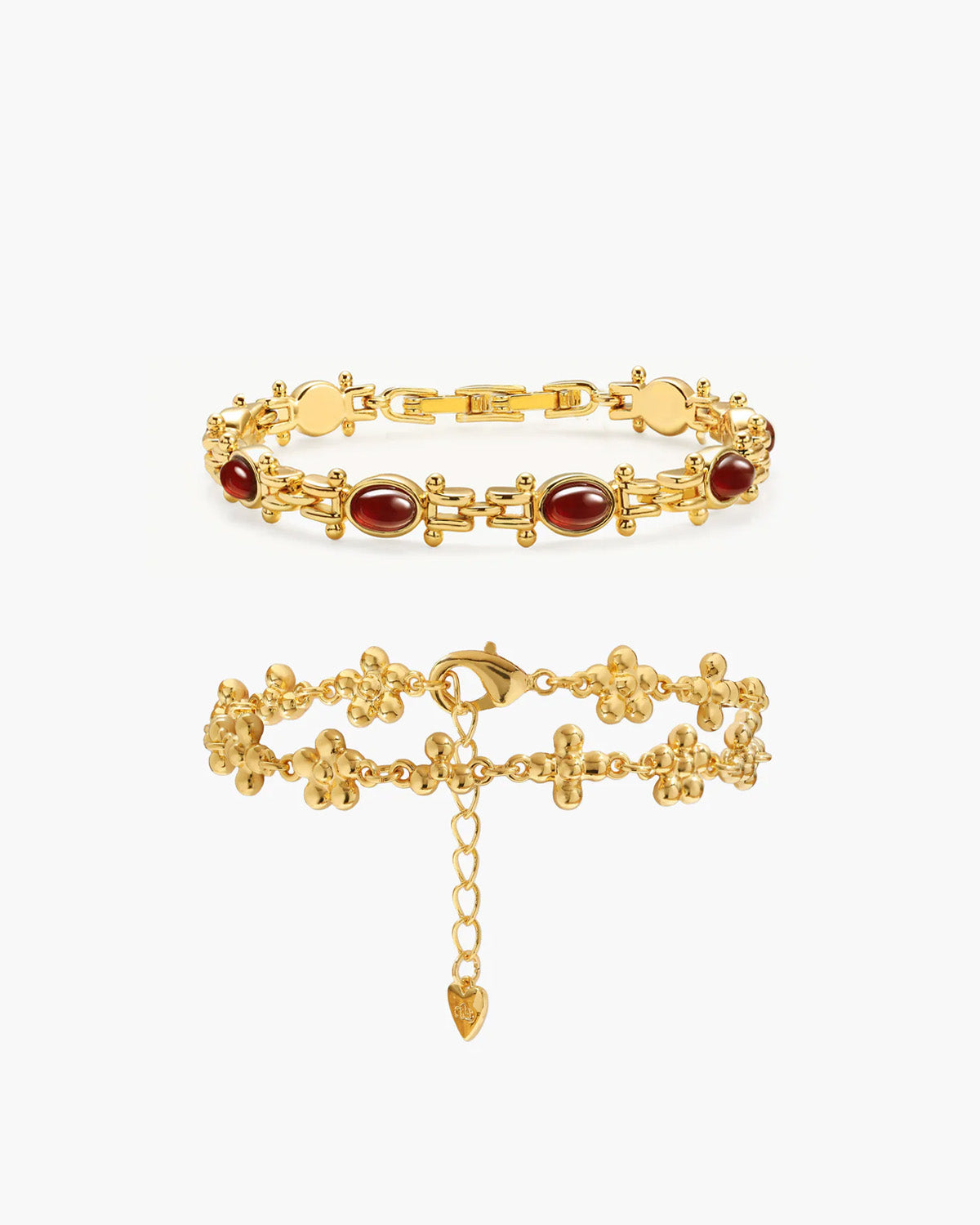 Tess's Treasure Carnelian & Daisy Molecule Bracelet Set in Silver