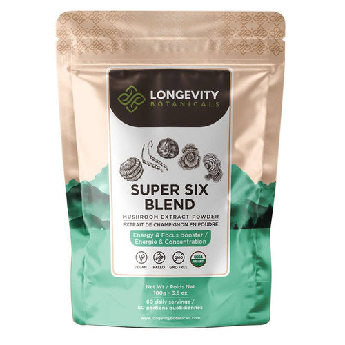 Longevity Botanicals - Organic Super Six  Blend  Mushroom Extract Powder