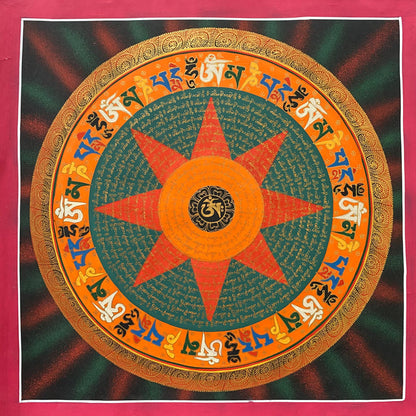 Handpainted Mantra Mandala Thangka Painting - Wall hanging decor