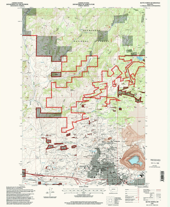 Map of Butte, Montana by USGS, 1996 – Deer Lodge National Forest & Silver Bow Creek