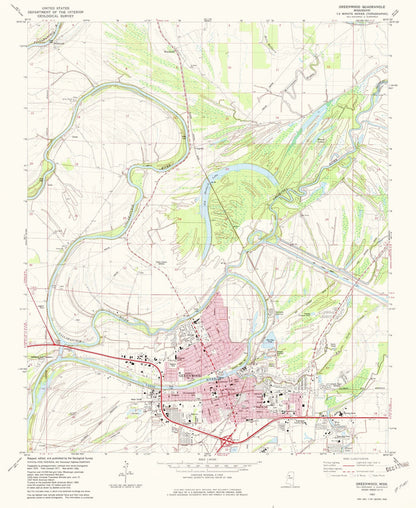 Map of Greenwood, Mississippi by USGS, 1982 – Yazoo River & Mississippi Delta