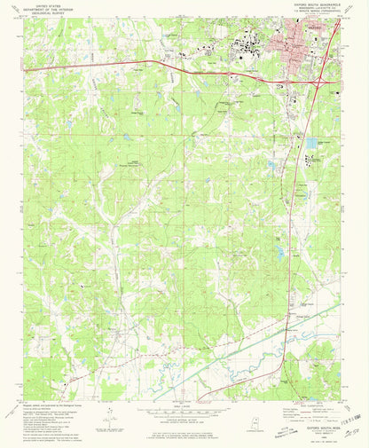 Map of Oxford, Mississippi by USGS, 1980 – Taylor, Water Valley & Sardis Lake