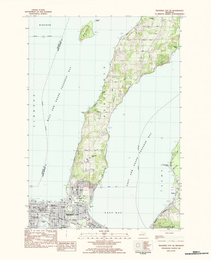 Map of Traverse City, Michigan by USGS, 1983 – East Bay, West Bay & Leelanau Peninsula