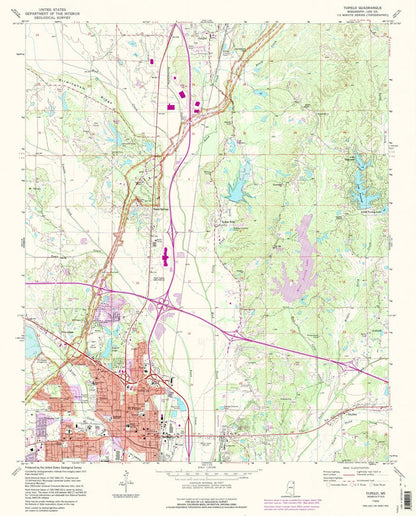 Map of Tupelo, Mississippi by USGS, 1992 – Natchez Trace Parkway & US Route 45