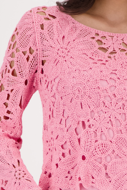 Monari 410237 Cornelly Crochet Jumper Spring Flower by Monari in pink lace design Shop Monari at Dotique