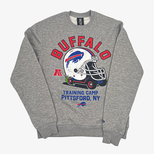 New Era Bills 2026 Training Camp Grey Helmet Crewneck