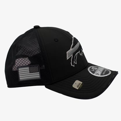 New Era Black Buffalo Bills 2026 Salute To Service 9FORTY Adjustable Trucker Hat
