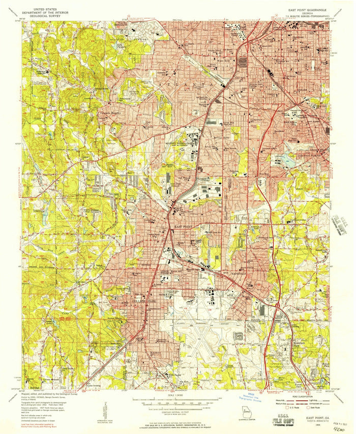 Old Map of Atlanta, Georgia by USGS, 1954 – East Point, Hapeville & College Park