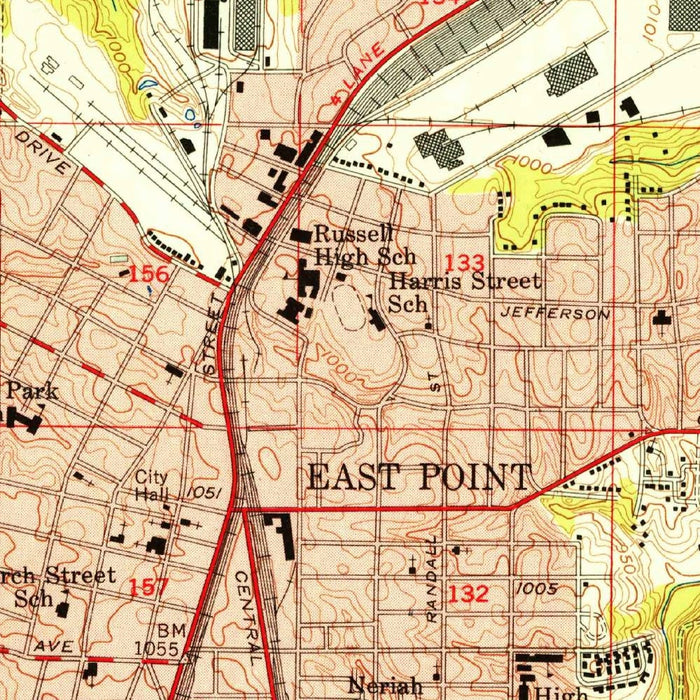 Old Map of Atlanta, Georgia by USGS, 1954 – East Point, Hapeville & College Park