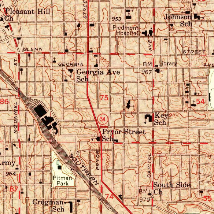 Old Map of Atlanta, Georgia by USGS, 1954 – East Point, Hapeville & College Park