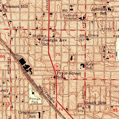 Old Map of Atlanta, Georgia by USGS, 1954 – East Point, Hapeville & College Park