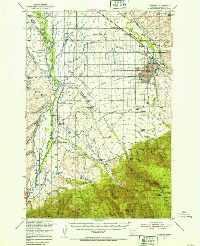 Old Map of Bozeman, Montana by USGS, 1953 – Gallatin Valley & Bridger Mountains