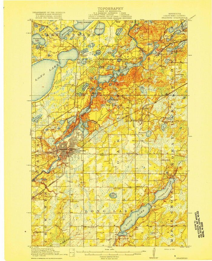 Old Map of Brainerd, Minnesota by USGS, 1918 – Crow Wing County, Mississippi River & Long Lake