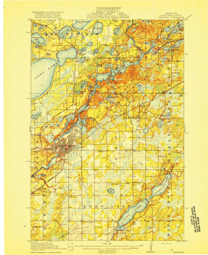 Old Map of Brainerd, Minnesota by USGS, 1918 – Crow Wing County, Mississippi River & Long Lake