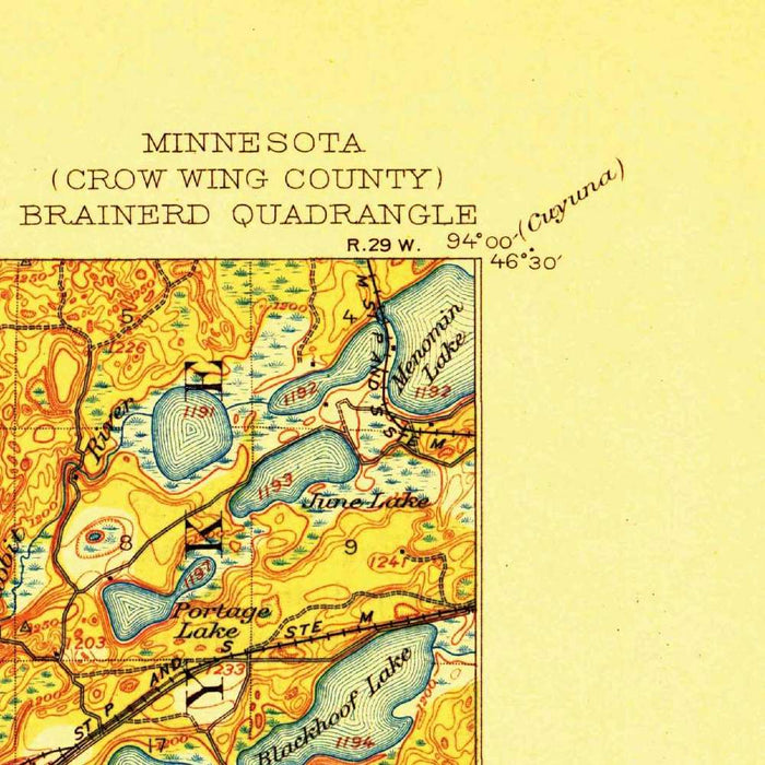 Old Map of Brainerd, Minnesota by USGS, 1918 – Crow Wing County, Mississippi River & Long Lake