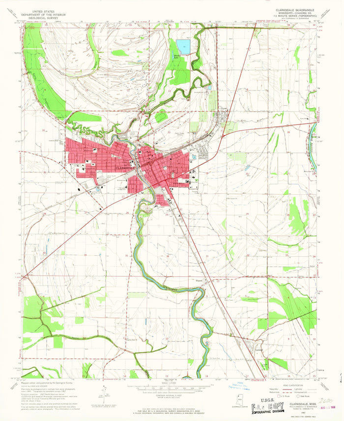 Old Map of Clarksdale, Mississippi, 1967 by USGS – Coahoma County & Sunflower River