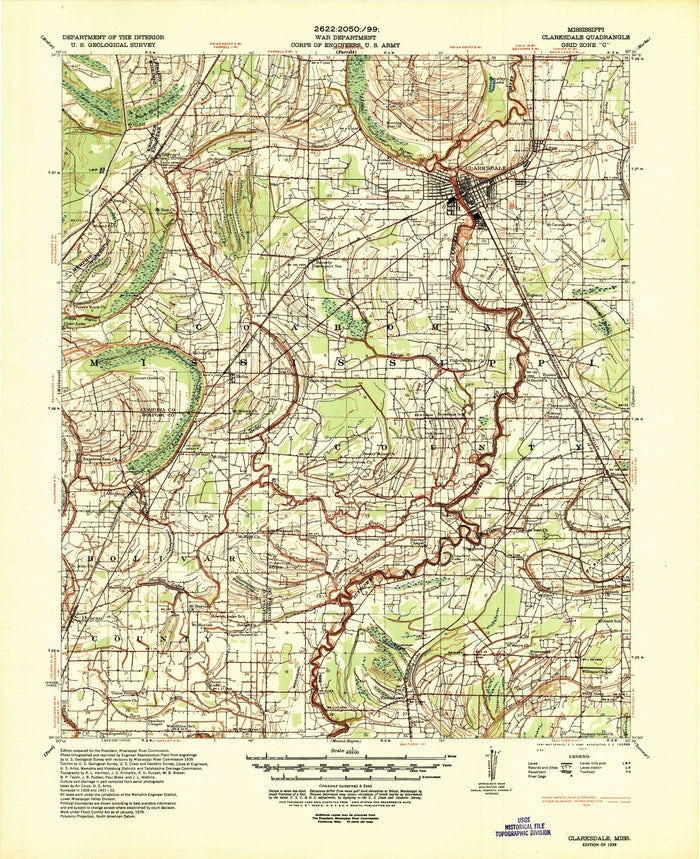 Old Map of Clarksdale, Mississippi by USGS, 1939 – Mississippi Delta & Sunflower River