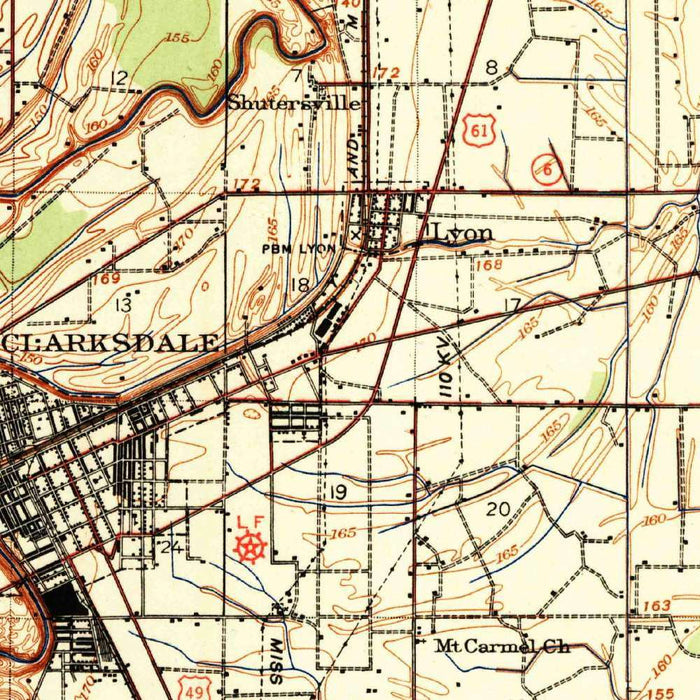 Old Map of Clarksdale, Mississippi by USGS, 1939 – Mississippi Delta & Sunflower River