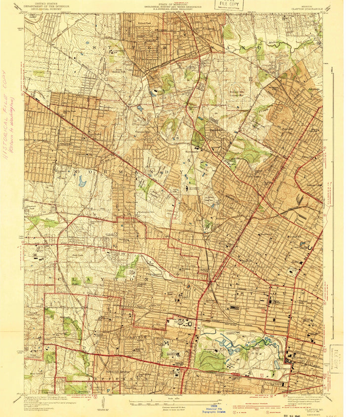 Old Map of Clayton, Missouri by USGS, 1941 – St. Louis, Forest Park & University City