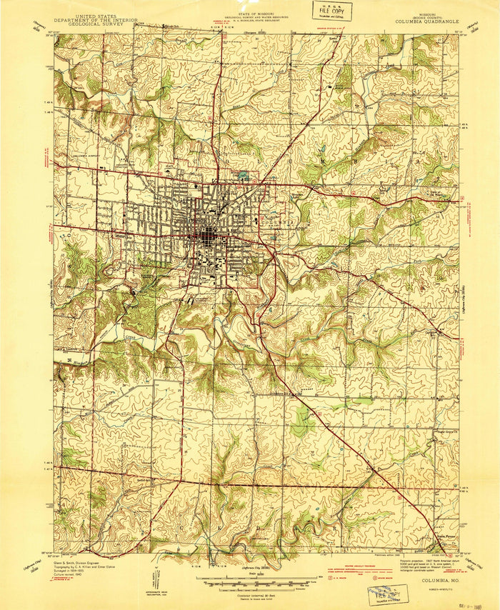 Old Map of Columbia, Missouri by USGS, 1940 – University of Missouri & Rock Bridge Memorial State Park